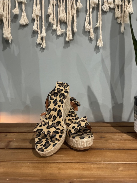 Shoes - Leopard Print Espadrille Platform Sandals - Women